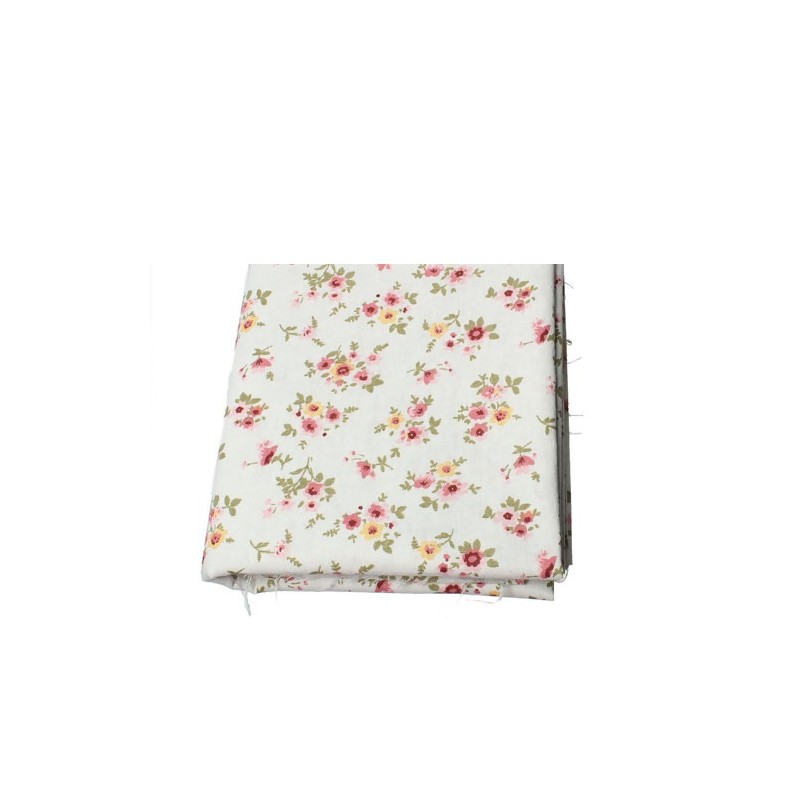 Coupon coton et lin fleurs rose 1m x 1.50 m (12)